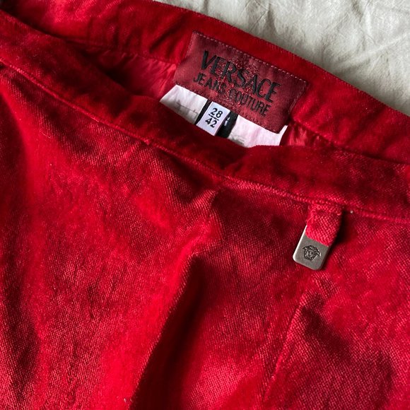 Vintage Authentic Versace Jeans Couture Red Velvet Skirt - Picture 1 of 14